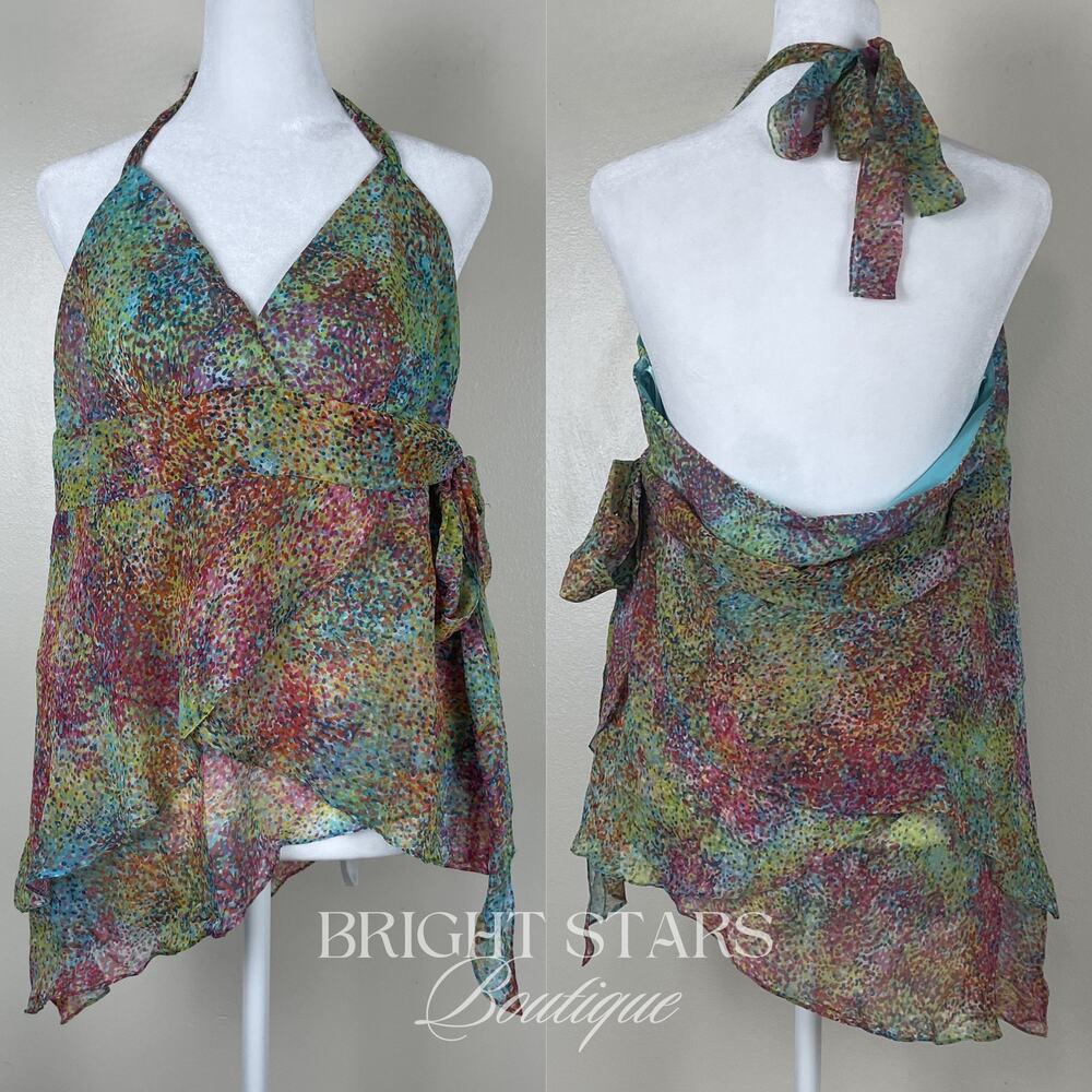 Rare Multicolor Silk Halter Top ASO Brooke Davis One Tree Hill Y2K Sophia Bush - Picture 5 of 8